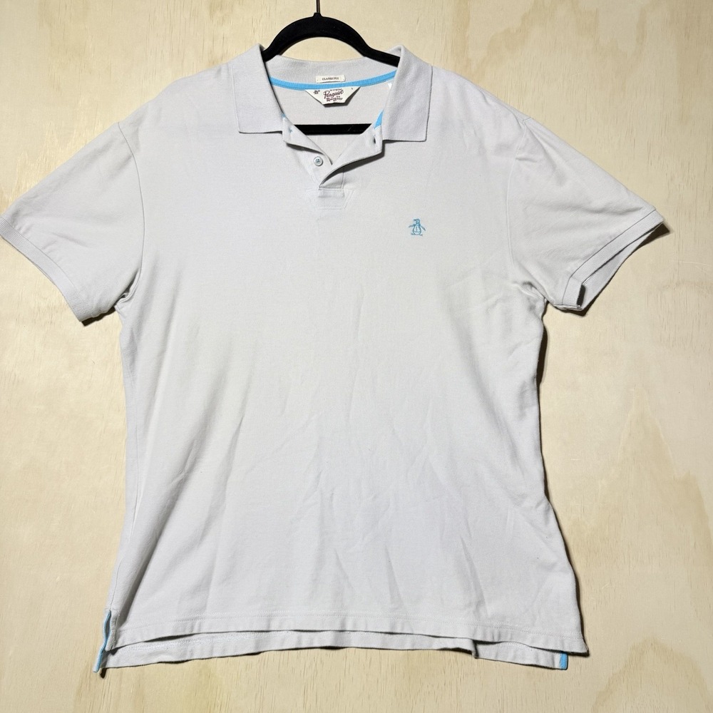 Original Penguin Munsingwear Mens Large Polo Shirt Gray Blue Classic Fit Preppy